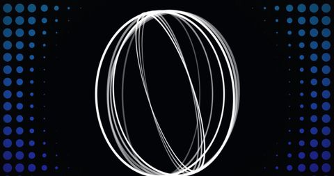 Mesmerizing spinning white rings with digital dots