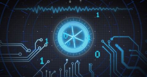 Futuristic digital interface with binary and technology elements