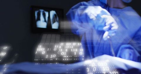 Surgeon interacting with holographic chest x-rays using augmented reality in operating room