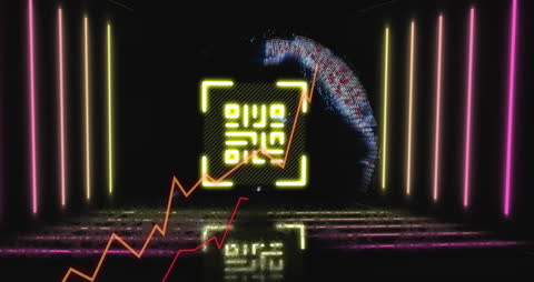 Neon Digital World with Graph and QR Code