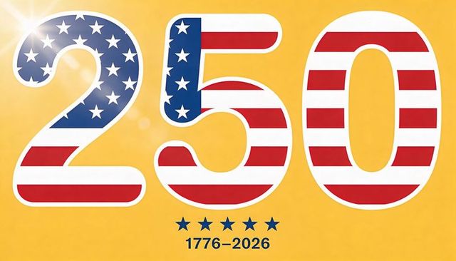 250 anniversary design with american flag stars and stripes, 1776-2026 patriotic concept