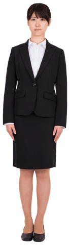 Pensive asian businesswoman standing silently on transparent background