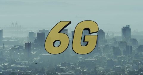 Futuristic Urban Skyline with Emphasis on 6G Technology