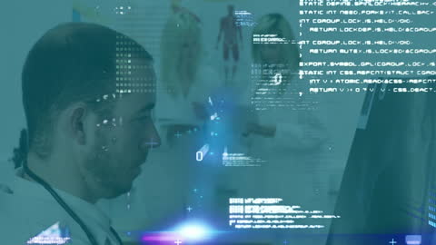 Doctor Analyzing Data on Computer Screen in Hospital Laboratory