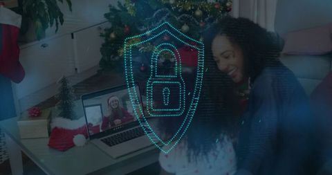 Festive family video call with digital security during holidays