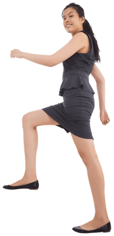 Happy asian businesswoman walking on transparent background