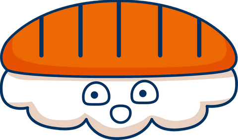 Kawaii sushi nigiri character looking surprised on transparent background