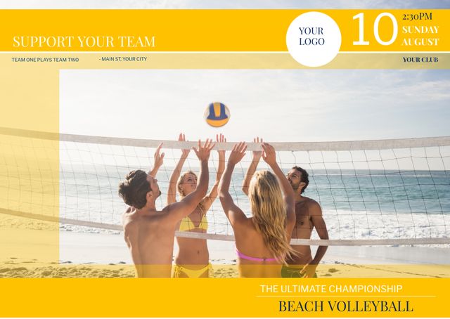 Vibrant Beach Volleyball Tournament Banner with Players and Net - Download Free Stock Templates Pikwizard.com