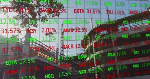 Digital Display of Stock Prices Over Construction Site Background - Download Free Stock Images Pikwizard.com