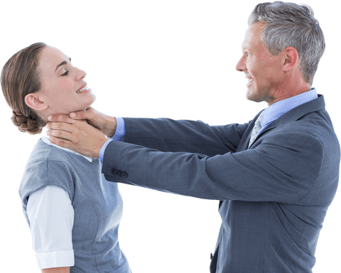 Smiling Businessman Touching Colleague Neck on Transparent Background