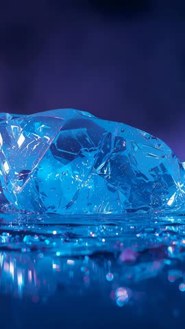 Shifting Light Shining on Blue Crystal Reflecting Pink and Blue Glow, Futuristic Vertical Loop