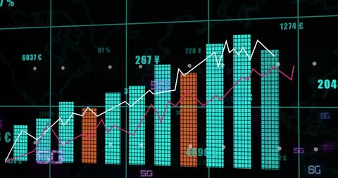 Digital Data Analytics Showing Bar Graph and Curves on Black Background - Download Free Stock Images Pikwizard.com