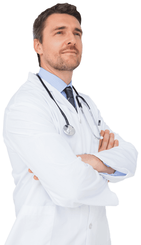 Confident doctor with arms crossed on transparent background