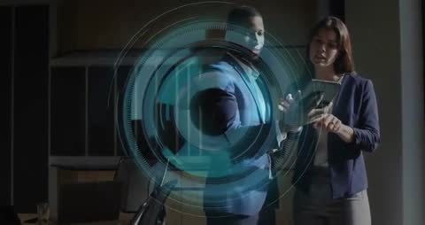 Colleagues Exploring Digital Innovations with Holographic Interface