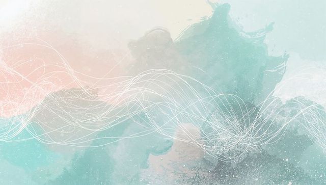 Swirling white lines on pastel watercolor canvas in minimalist abstract