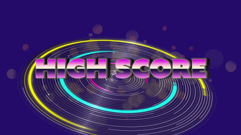 Retro High Score Text with Neon Circular Motion and Glows
