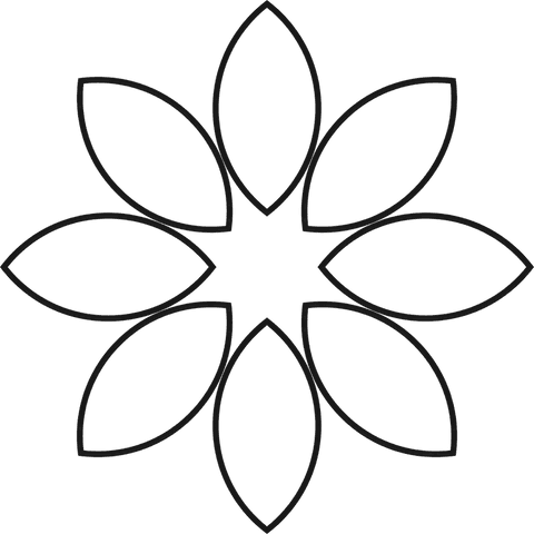 Minimalist eight petal flower logo on transparent background