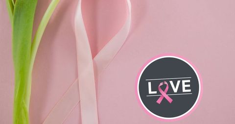 Breast cancer awareness ribbon with love symbol