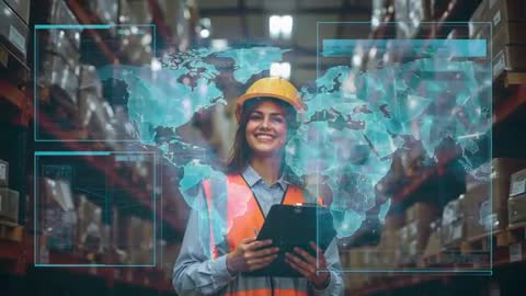 Warehouse Worker Using Technology for Global Logistics and Supply Chain Management