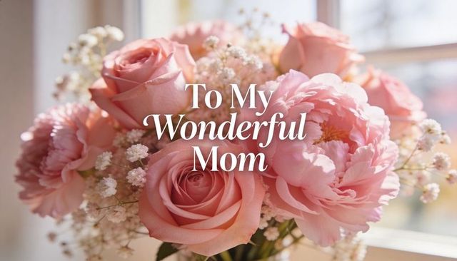 Romantic pink rose peony bouquet celebrating mother's day honoring mom