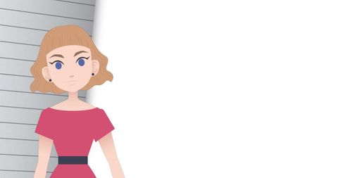 Pictogram of professional woman in pink dress on ruled paper background