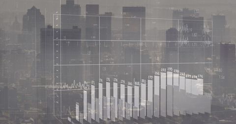 Financial Analytics Overlay on Cityscape Revealing Global Market Trends - Download Free Stock Images Pikwizard.com