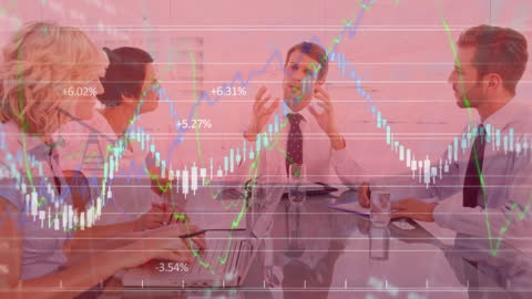 Business Strategy Meeting with Stock Market Overlay Concept