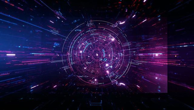 Futuristic neon data interface in cyberspace