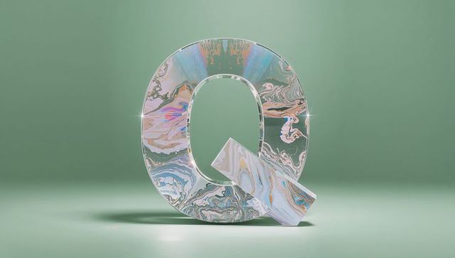 3d marble letter q sculpture on mint- green background