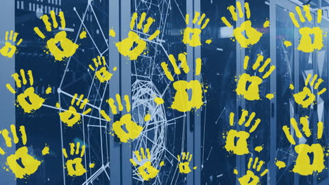 Innovative Digital Security Concept with Handprints and Servers