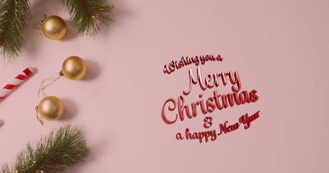 Holiday Greetings with Christmas Decorations in a Festive Flat Lay