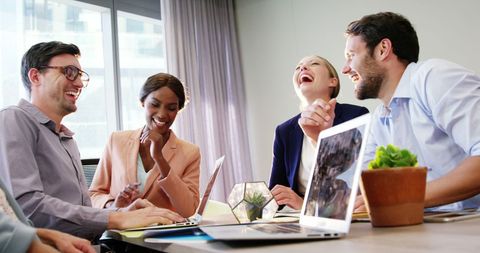 Cheerful Business Team Collaborating in Modern Office - Download Free Stock Images Pikwizard.com