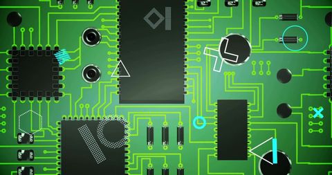 Digital data processing on circuit board illustration