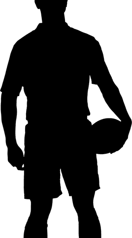 Transparent rugby player holding ball with firm grip