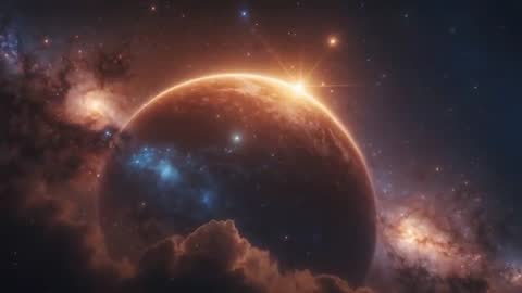 Surreal Cosmic Landscape with Glowing Nebula and Distant Planet