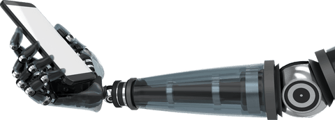 Transparent robot hand holding smartphone mockup isolated