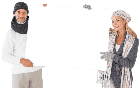 smiling mature couple in winter clothing holding transparent poster - Download Free Stock Videos Pikwizard.com