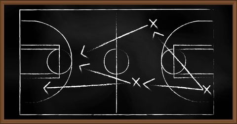 Basketball Strategy Diagram on Blackboard for Team Planning