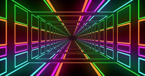 Vibrant Neon Grid in Infinity Tunnel Design