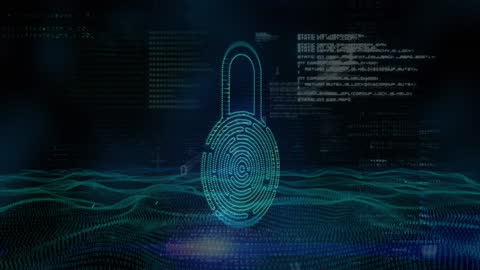 Digital Padlock Overlay on Binary Data Network