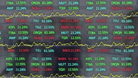 DDynamic Stock Market Board Overlay with Eventful Cityscape