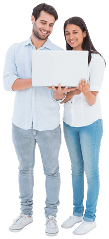 Attractive Young Couple Sharing Laptop with Transparent Background - Download Free Stock Videos Pikwizard.com