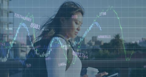 Businesswoman Analyzing Financial Data via Smartphone Outdoors