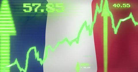 Finance and Stock Market Data Overlaid on French Flag