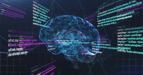 Abstract Brain and Data Processing Against Digital Grid - Download Free Stock Images Pikwizard.com