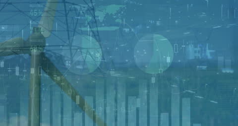 Renewable Energy Concept with Wind Turbine and Data Overlays