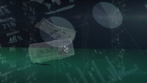 Financial Data with Banknotes and Dice Overlay