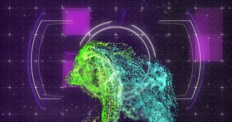 Neon Particle Vortex HUD Overlay with Cyan-Green Plume and Magenta Glows for Futuristic Sci-Fi UI