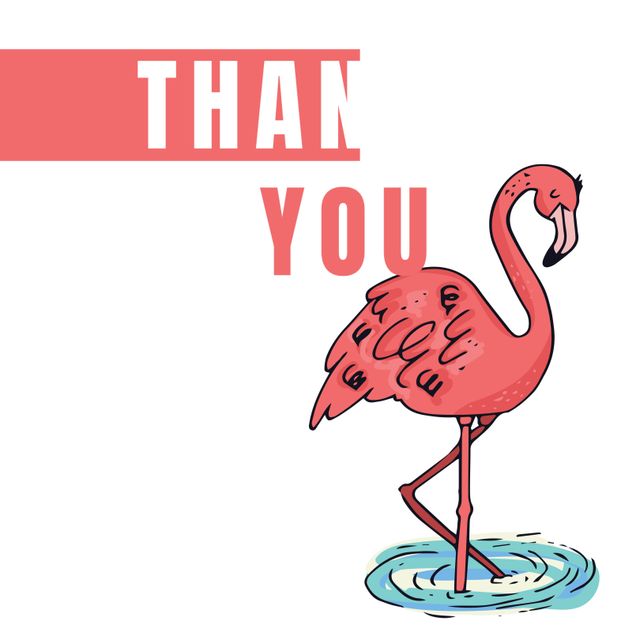 Pink Flamingo Thank You Card Design with Whimsical Touch - Download Free Stock Templates Pikwizard.com