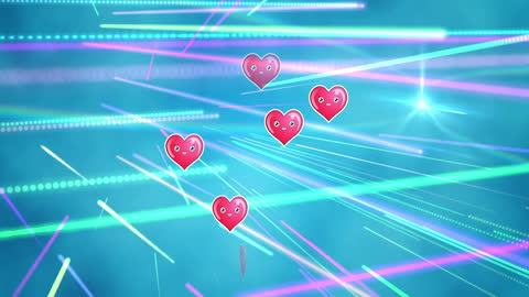 Abstract Graphic of Heart Emojis Surrounded by Laser Lines